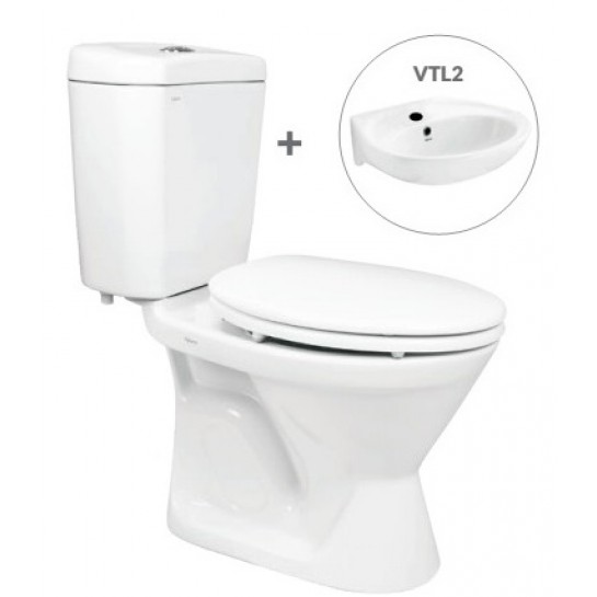 Bồn Cầu Viglacera VI66 2 Khối Nắp Êm Kèm Lavabo VTL2
