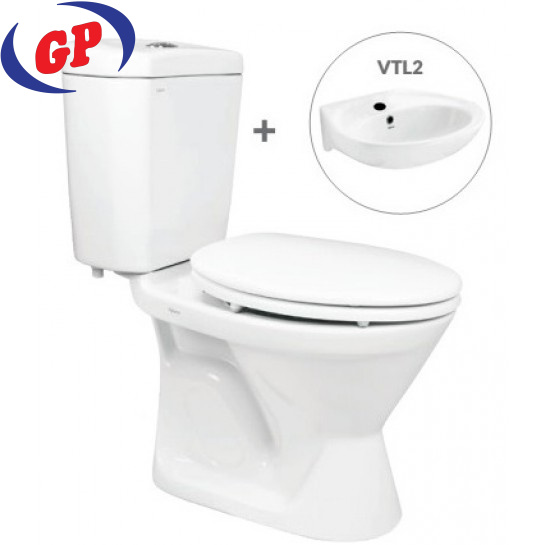 Bồn Cầu Viglacera VI66 2 Khối Nắp Êm Kèm Lavabo VTL2